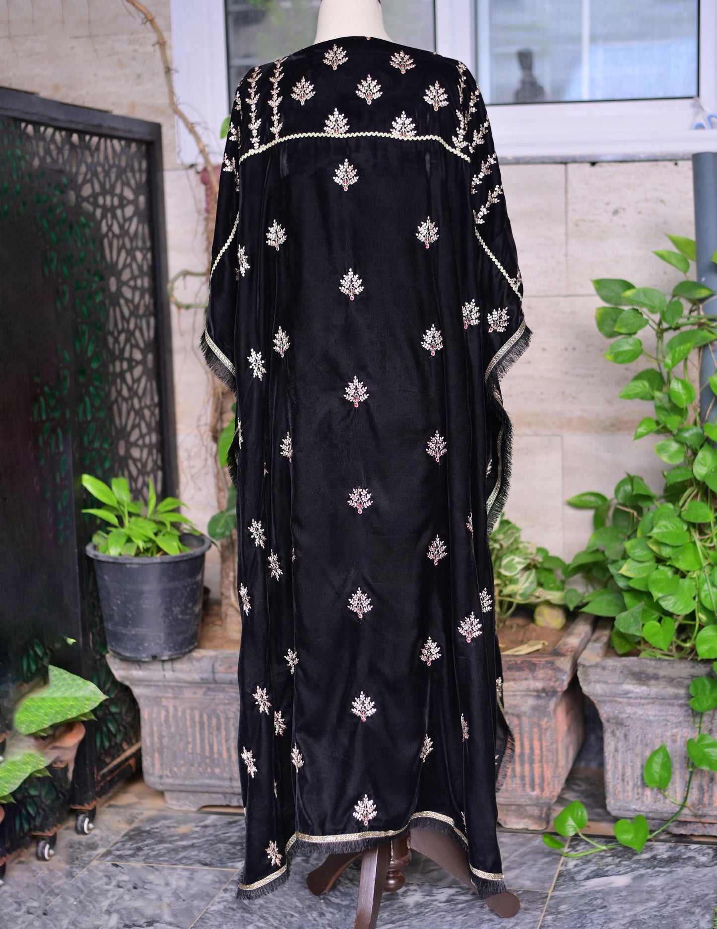 Black and golden Embroidered Velvet Kaftan (3pc) formal fancy wedding /party wear.