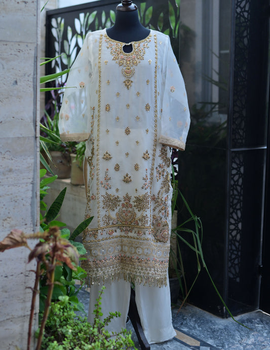 3 PC STITCHED EMBROIDERED ORGANZA SUIT