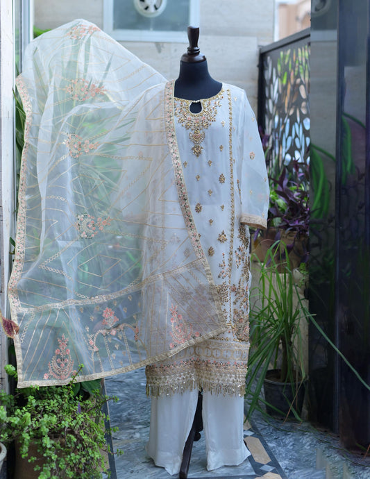 Pakistani Indian 3 pc Stitched Salwar Kameez /wedding Formal Fancy Eastern Wear