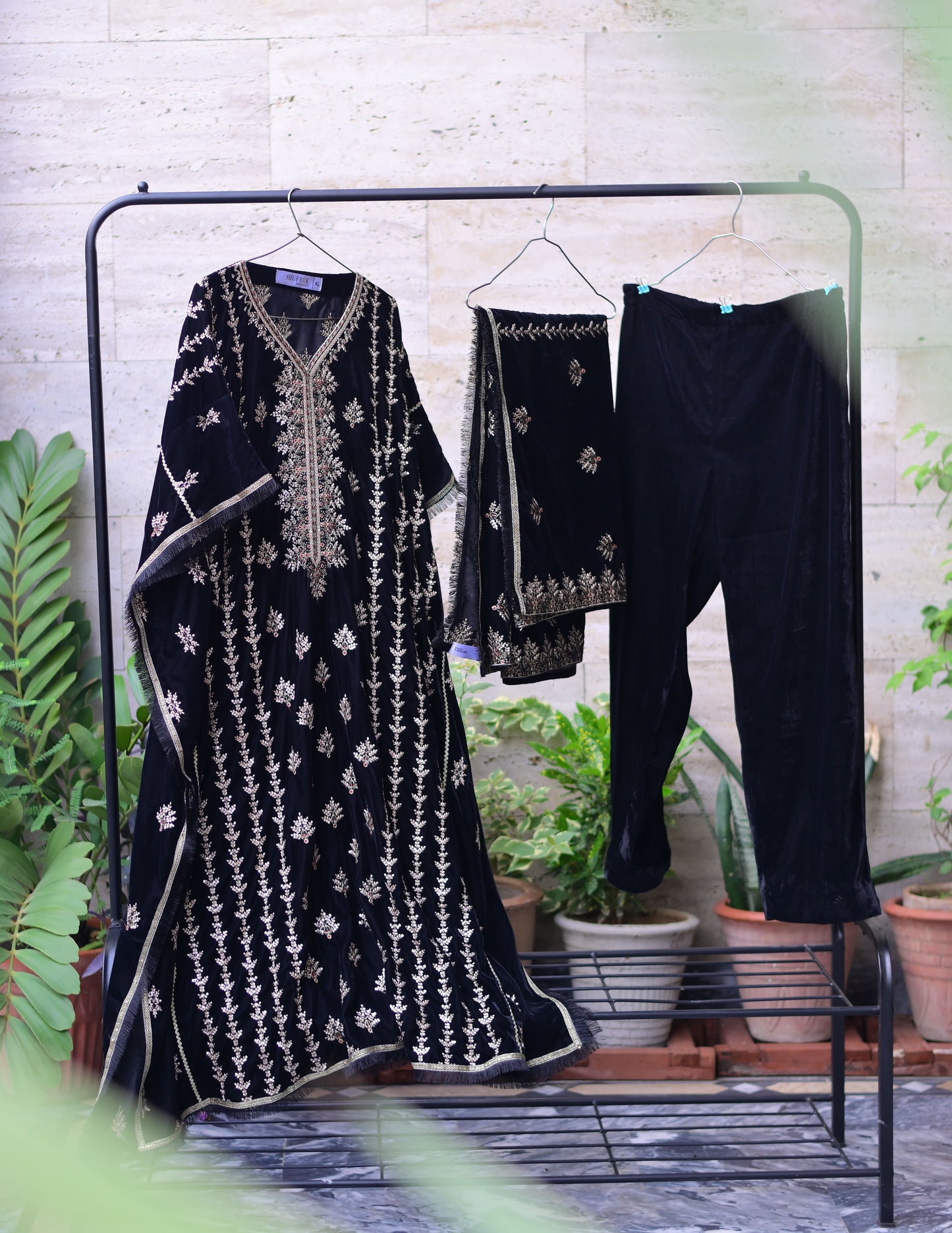 3 PIECE STITCHED EMBROIDERED KAFTAN SUIT