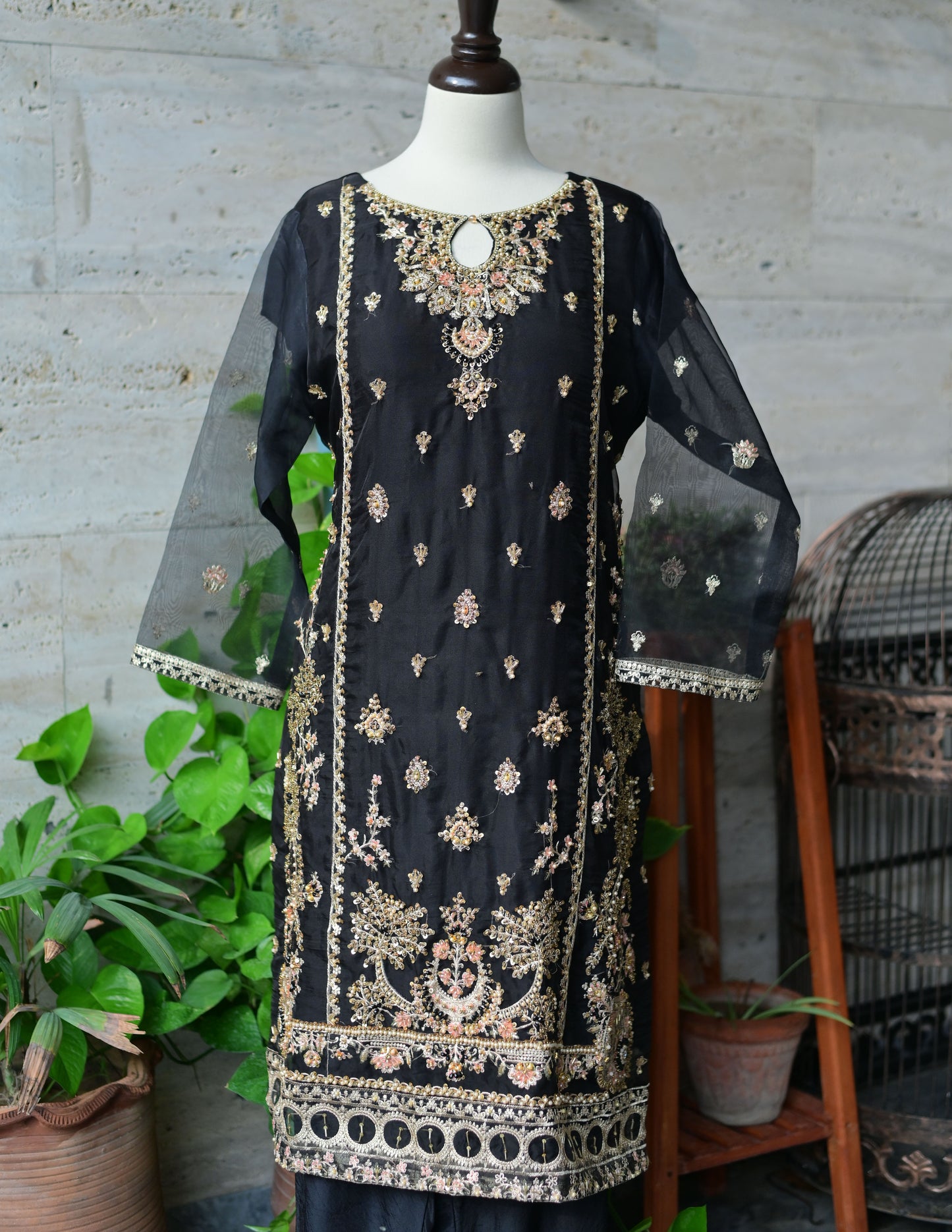 3 PC STITCHED EMBROIDERED ORGANZA SUIT