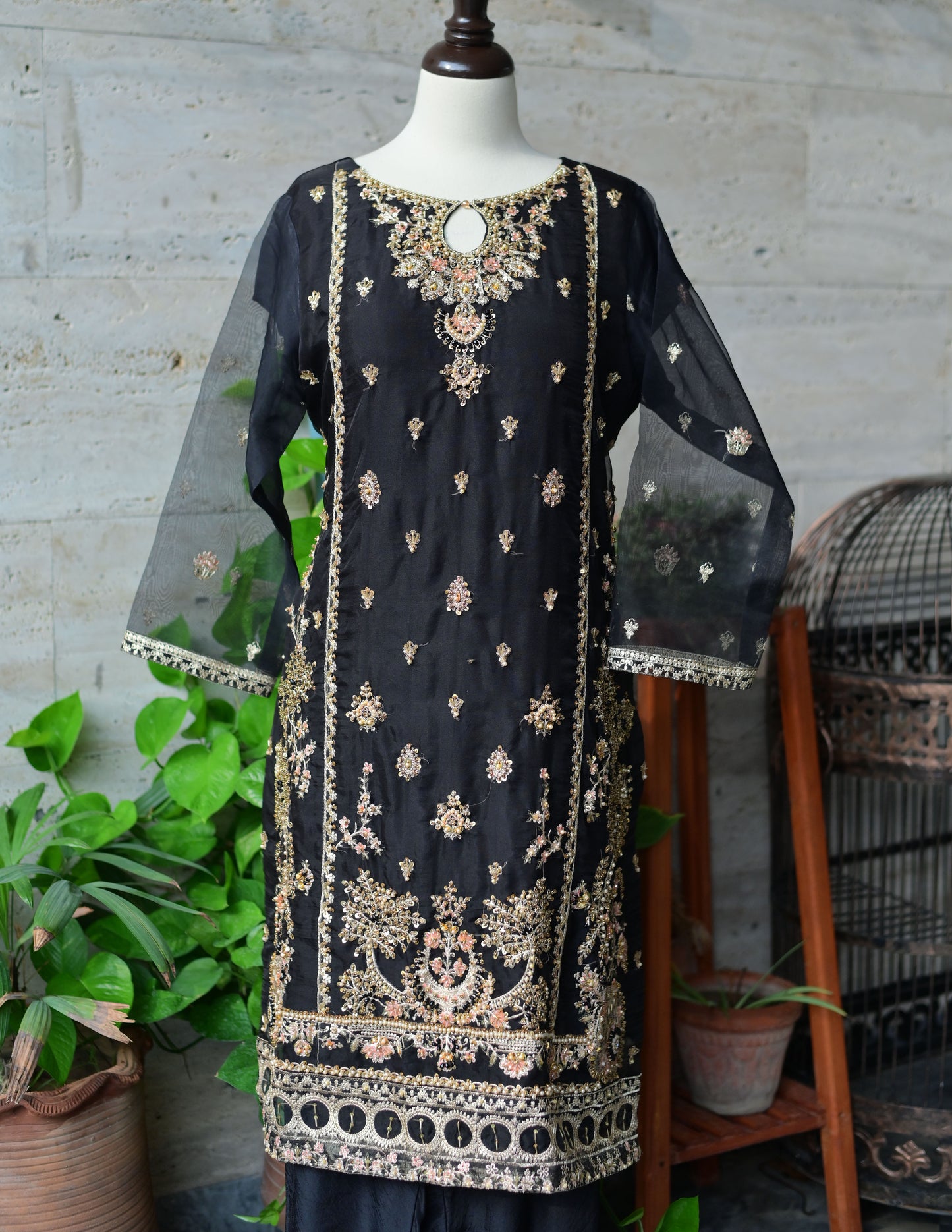 3 PC STITCHED EMBROIDERED ORGANZA SUIT