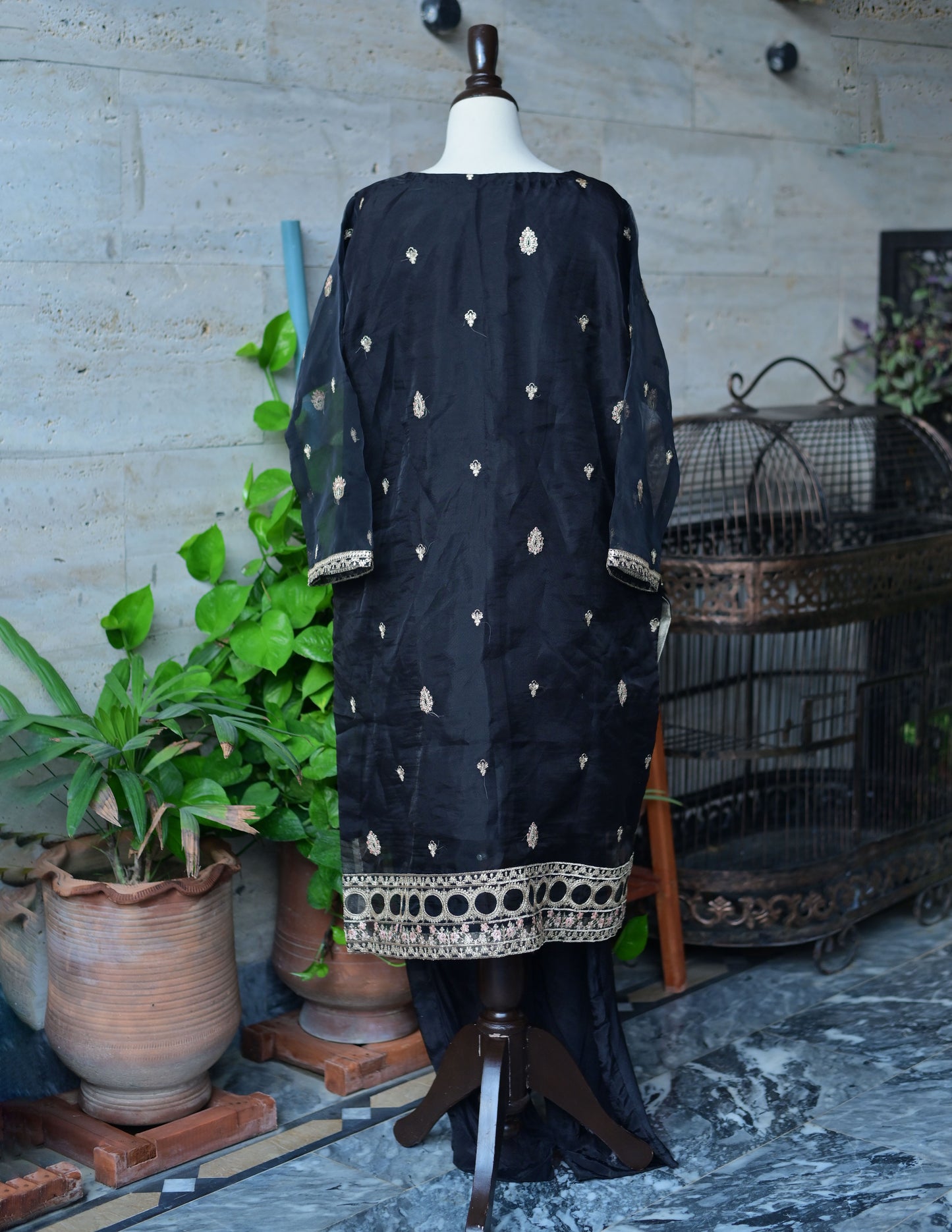 3 PC STITCHED EMBROIDERED ORGANZA SUIT