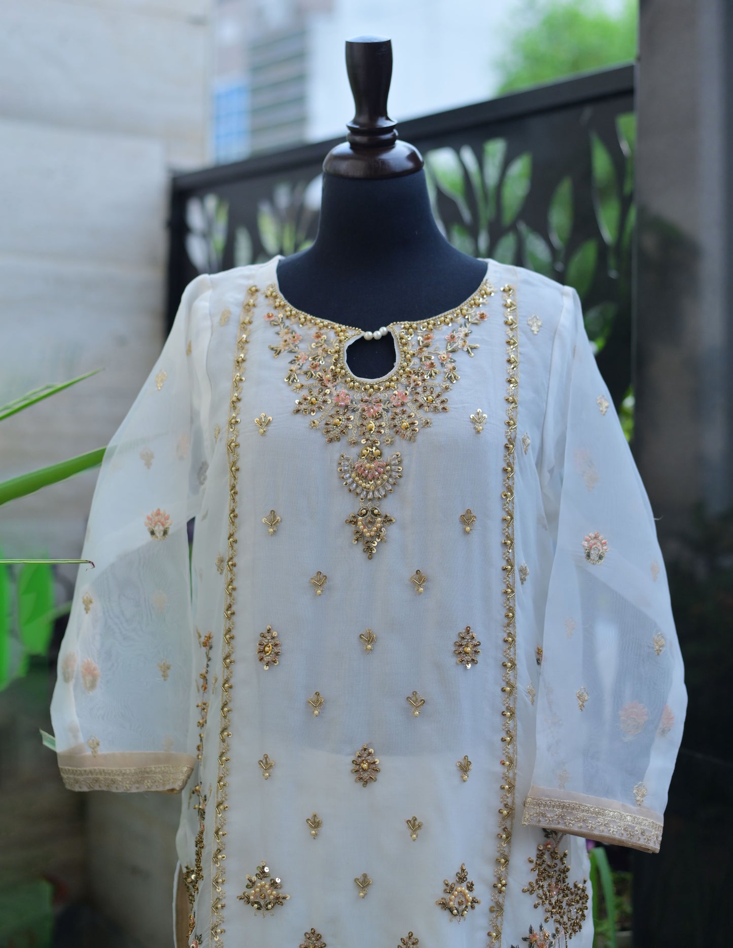 3 PC STITCHED EMBROIDERED ORGANZA SUIT