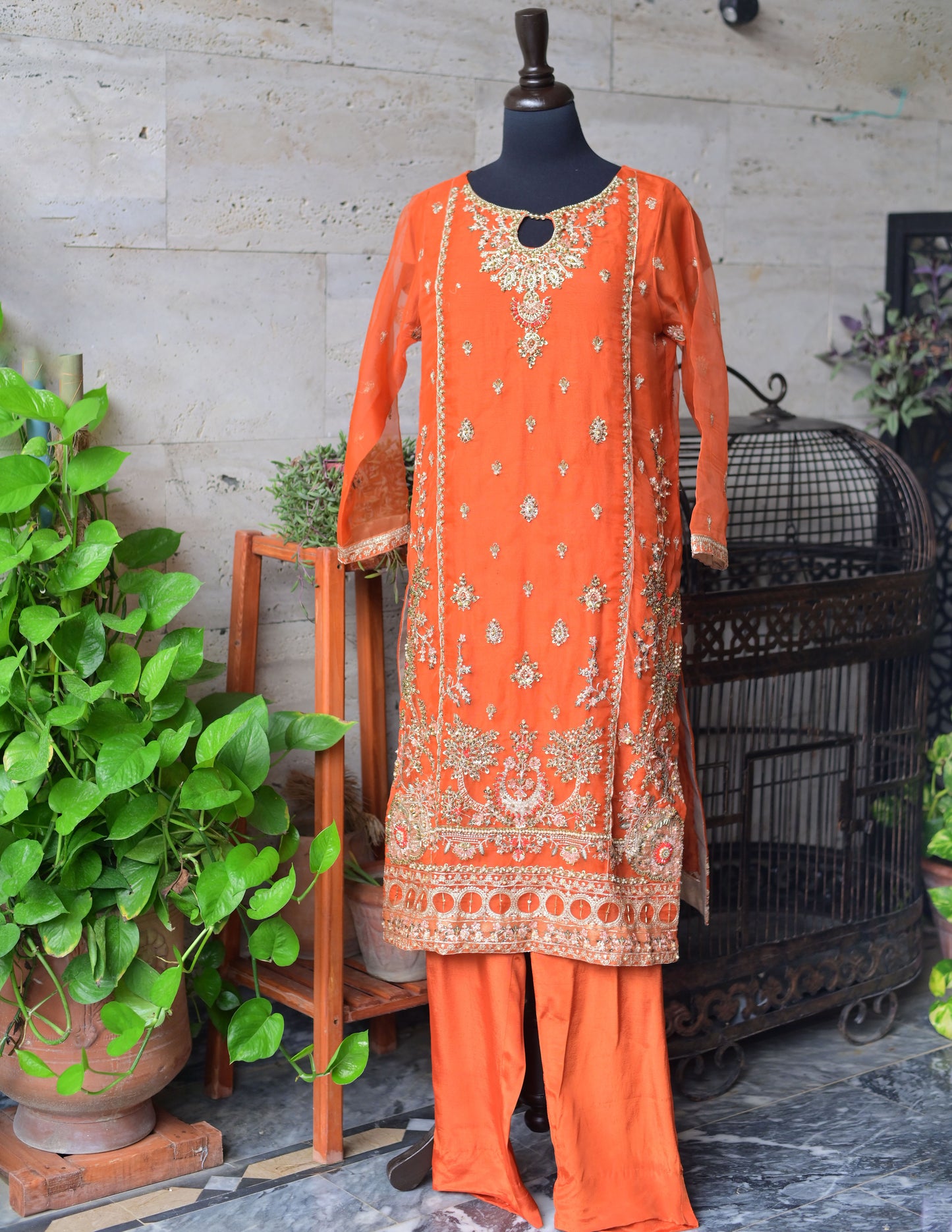 3 PC STITCHED EMBROIDERED ORGANZA SUIT