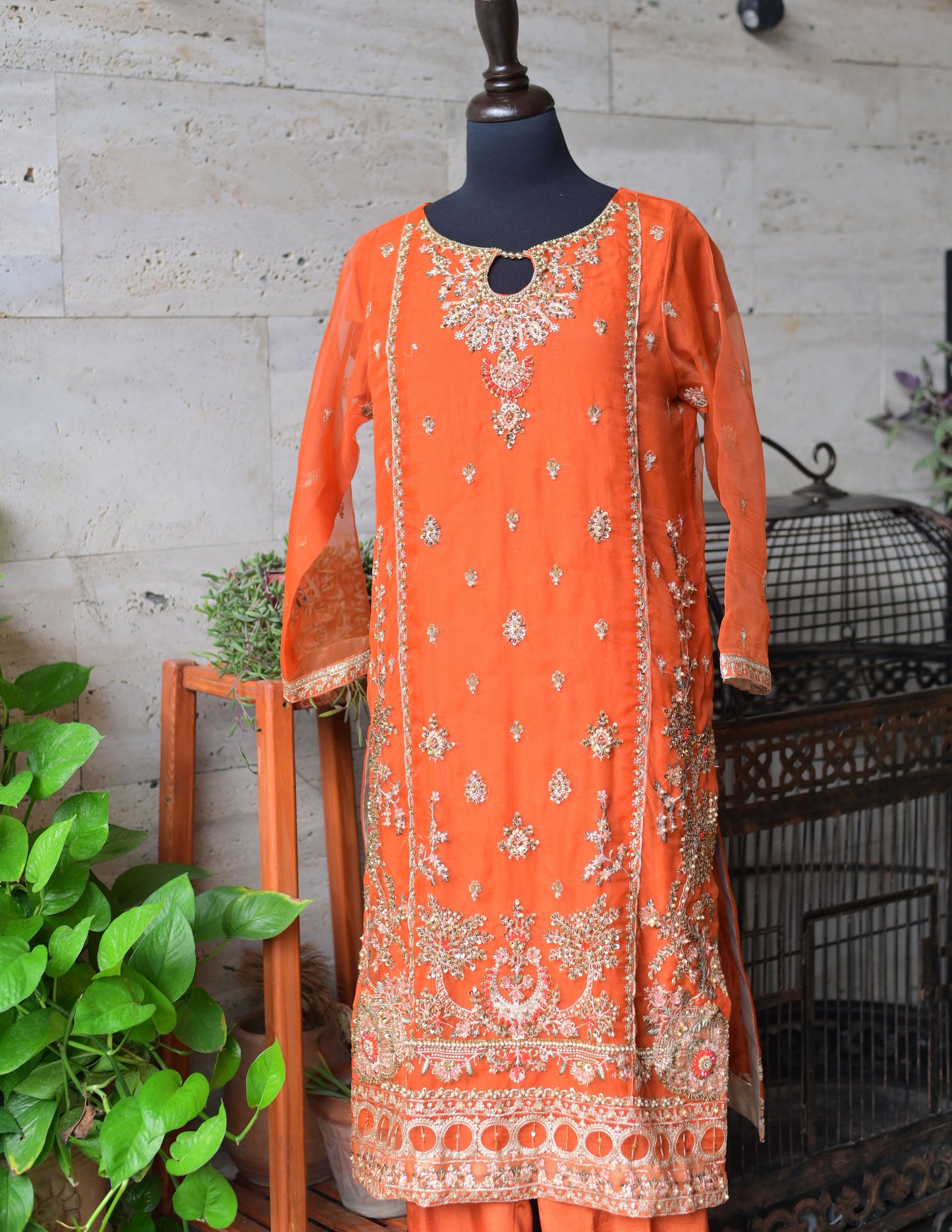 3 PC STITCHED EMBROIDERED ORGANZA SUIT