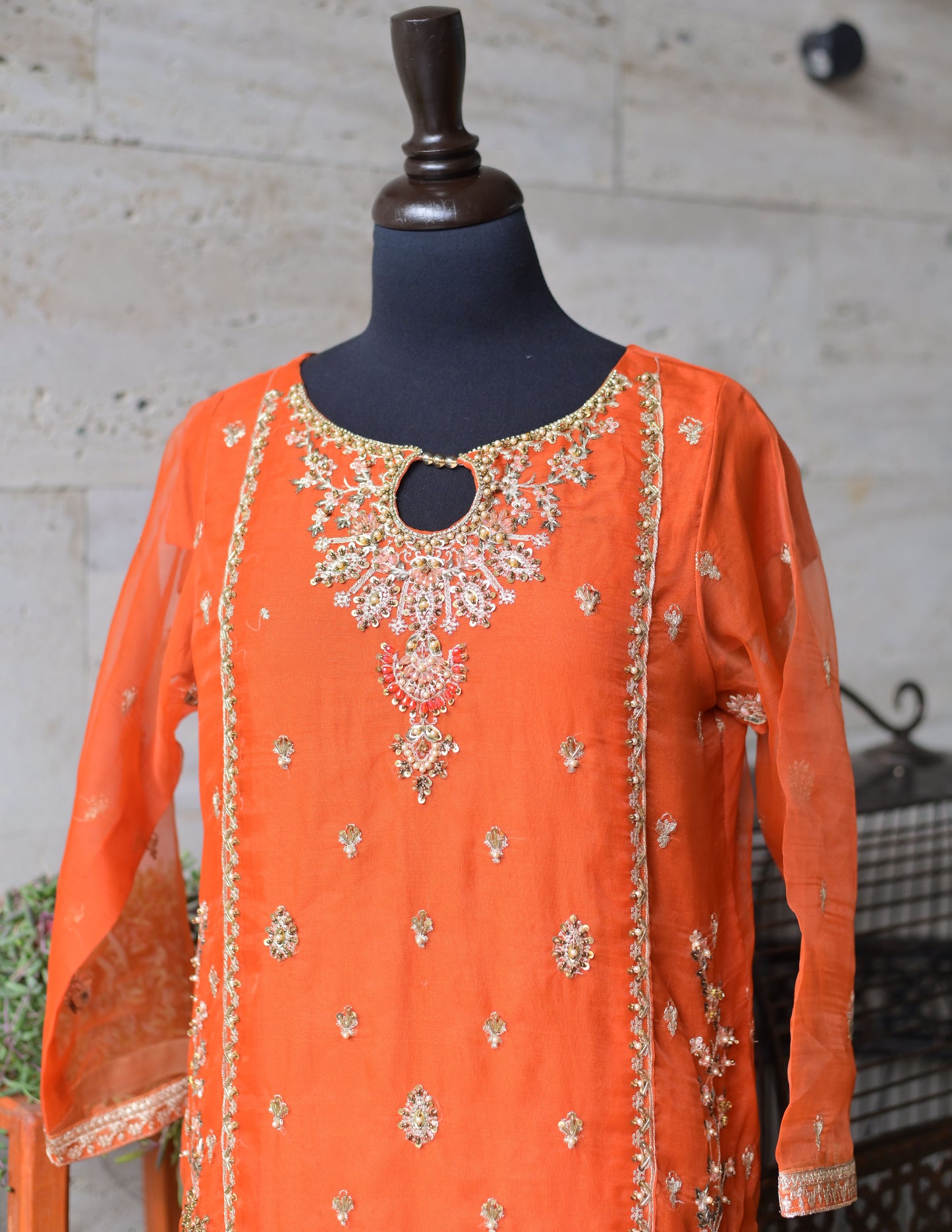 3 PC STITCHED EMBROIDERED ORGANZA SUIT