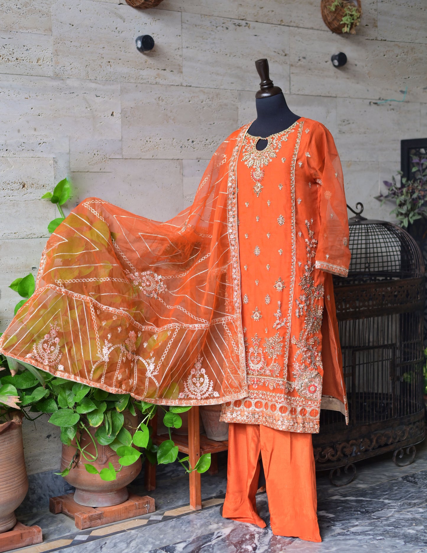 3 PC STITCHED EMBROIDERED ORGANZA SUIT