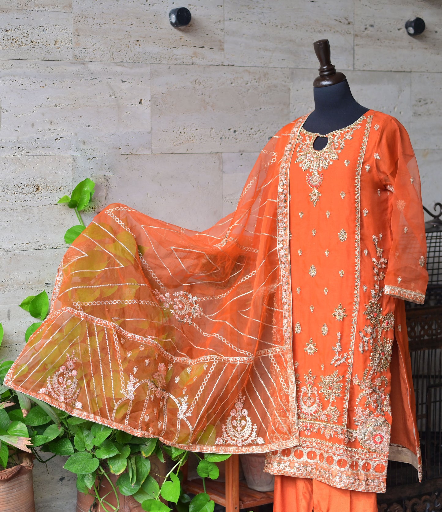 3 PC STITCHED EMBROIDERED ORGANZA SUIT