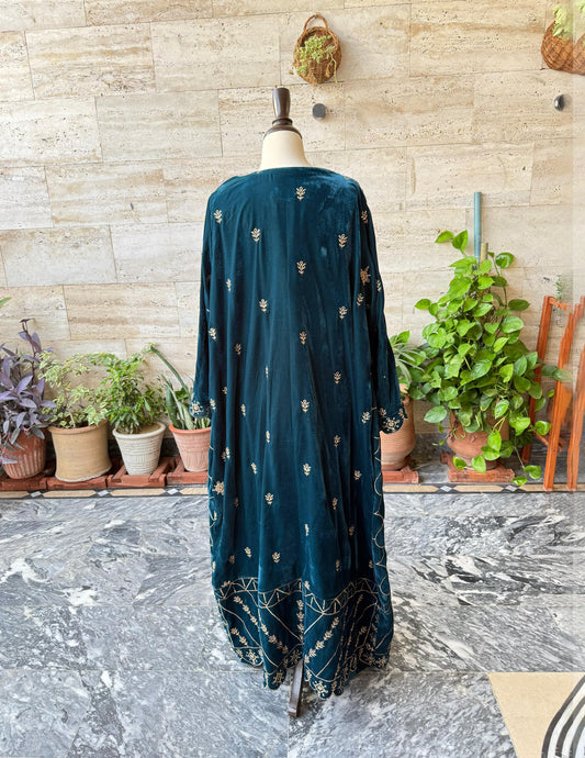 EMBROIDERED VELVET OPEN GOWN SET OF 3