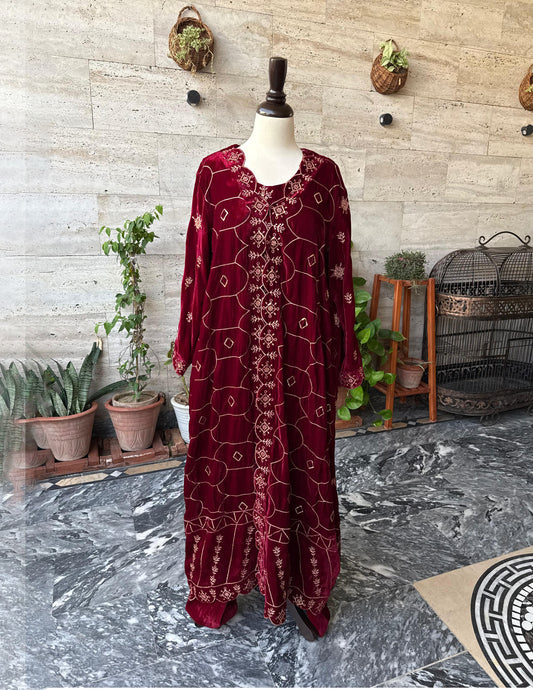 EMBROIDERED VELVET OPEN GOWN SET OF 3