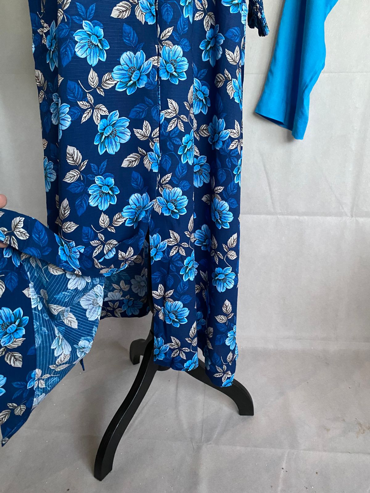 BLUE LONG FLORAL DRESS WITH TROUSER BOTTOMS