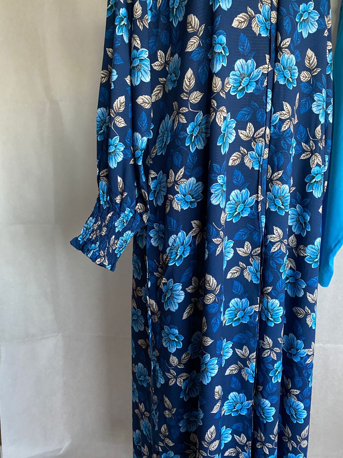 BLUE LONG FLORAL DRESS WITH TROUSER BOTTOMS